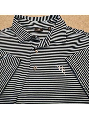 FootJoy Polo Shirt Mens L Blue Striped HR Monogram Golf Performance Stretch
